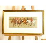 20th century hunting lithograph, indistinct signature lower left, 51 x 21cm