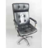 Black leather office chair with padded arms