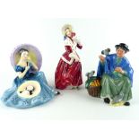 Royal Doulton figure, Tuppence a Bag, HN2320, 14cm h, together with two further including Pensive