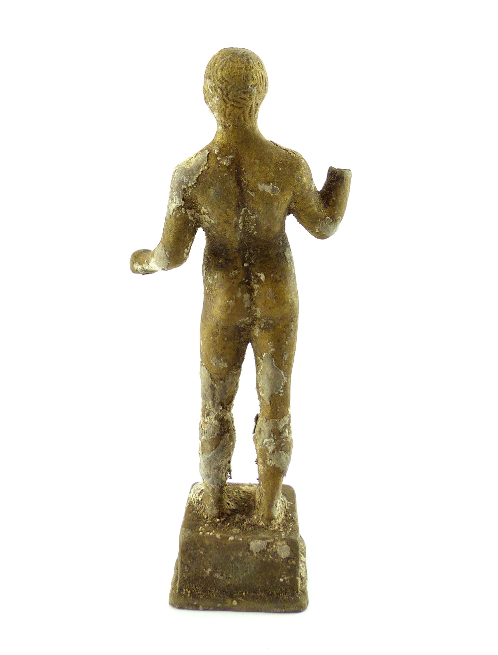 After the antique, a cast metal figure, Greek classical male nude standing on square plinth foot, - Image 3 of 6