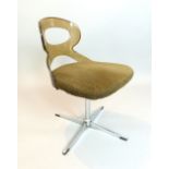 1970s smoke brown Lucite swivel office desk chair, padded seat