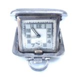 Art Deco silver travelling clock / timepiece, the case with engine turned design, Birmingham 1936