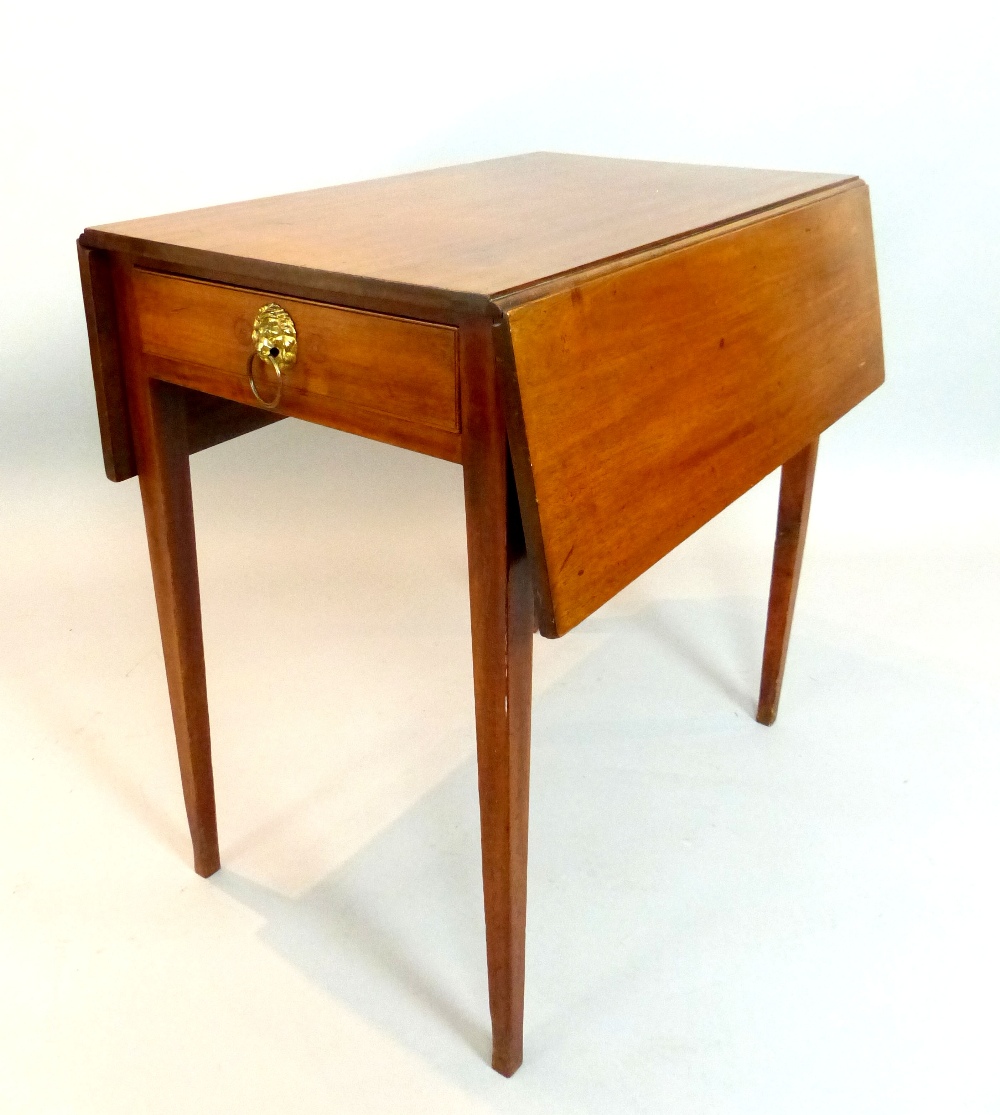 19th century mahogany Pembroke table of Georgian style, single drawer with lion mask handle,