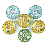 Set of six Chinese enamelled pin dishes, floral decorated with yellow, turquoise and green