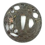 17th/18th C Japanese Muromachi period design, signed Choshu iron tsuba, for katana or Wakizashi,