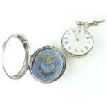 C. 1820 fusee - verge pair pocket watch with bull's eye glass, silver watch case and pair case