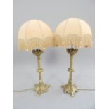 Pair of French Louis-Phillipe candle stands, converted to table lamps, brass crown surmount,