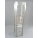 Contemporary square single door acetate and riveted aluminium display cabinet, cupboard to base,