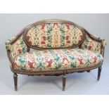 French Empire sofa, brass rose and leaf decoration, ram's head arms,