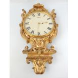 Continental wall clock, late 18th early 19th C gilt frame, later double chain driven,
