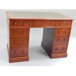 Early 20th C, twin pedestal desk, mahogany green leather insert with gilt tooling,