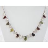 Mixed oval cabochon cut stone necklace, the arrangement of tourmalines,
