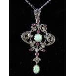 Opalite and marcasite Belle Epoque style pendant,