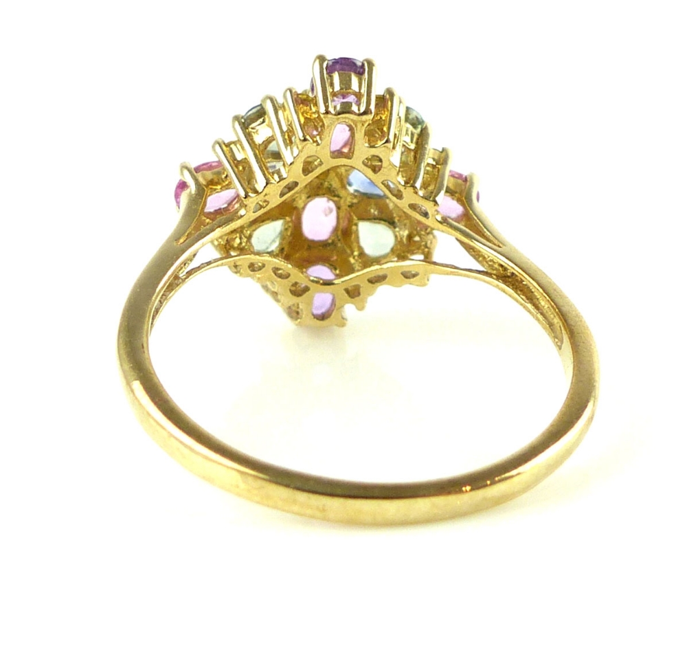 9ct yellow gold and multi-coloured sapphire set dress ring, 4. - Image 3 of 4