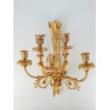 Gilt bronze four branch wall light, with quiver support and scrolling arms, 42cm h