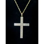 9ct yellow gold and diamond cross pendant, and a 9ct yellow gold ropetwist chain necklace, 5.