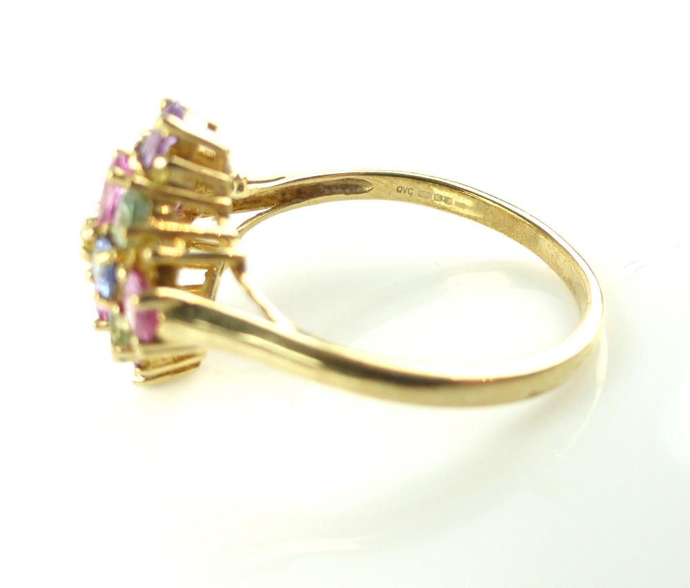 9ct yellow gold and multi-coloured sapphire set dress ring, 4. - Image 4 of 4