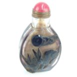 Peking glass snuff bottle, indigo rabbit decoration,