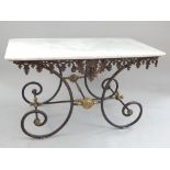 19th century French marble topped baker's table with iron base,