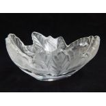 Modern Lalique glass bowl, acorn leaf design, engraved Lalique@France to lower edge, 20cm l,