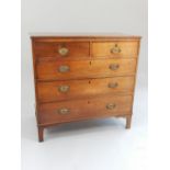 Georgian chest of drawers, oak, beading to two over three graduated drawers, oval brass handles,