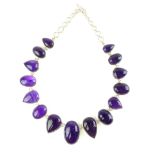 Very large amethyst necklace in sterling silver,