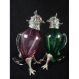 Ruby glass and silver plate mounted decanter, modelled in the form of a parrot, 27cm h,