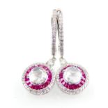 A pair of 18ct white gold, ruby and diamond earrings,