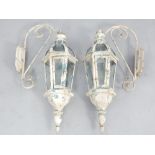 Pair of French style porch hanging lanterns, crown top tapering hexagonal body,