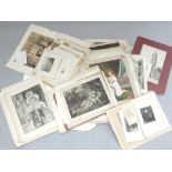 Folio of engravings, etchings, prints and photographs, mixed ages and topics including portraits,