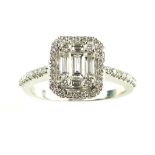 18ct white gold and diamond Art Deco style dress ring baguette and round cut, diamonds of approx. 0.