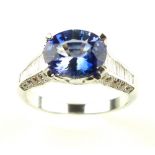 18ct white gold, sapphire and diamond cluster ring, sapphire 2.15ct, diamonds approx. 0.