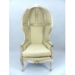 19th / 20th C porter's hall chair, hardwood frame, shell surmount, half dome wind protector,
