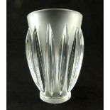 Lalique France, frosted and fluted vase, etched signature, trumpet flared, 20.