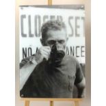 20th century reproduction print of Steve McQueen drinking coffee, glazed,