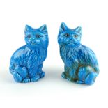 Pair of Chinese ceramics turquoise glazed cats,