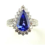 18ct white gold, tanzanite and diamond cluster ring, tanzanite 2.70ct, diamonds approx. 0.