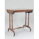 Victorian rosewood side table, the rectangular top with projecting corners above a pendant frieze,