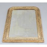 French, late 19th C mirror, trailing decoration, bead trim, later glass,