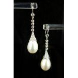 Pair of 18ct white gold diamond and pearl drop earrings, diamonds approx. 0.