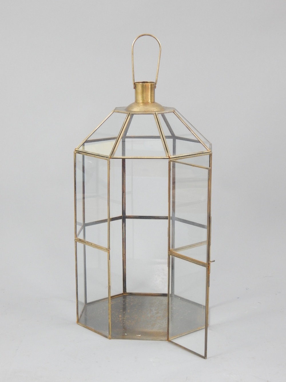 Oversized candle lantern, octagonal, brass and glass, 57cm h. - Image 2 of 2