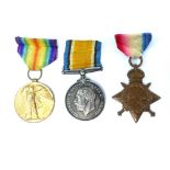 The great war: WW1 medal trio, 1914-1915 star British war & Victory medals,