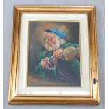 A Lanzilli (Italian 20th Traditional School), oil on canvas portrait of a pipe smoking bearded man