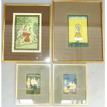 Four 19th / 20th century Indian watercolours, Mogal, sanke charmer and court scenes,