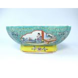 20th century Chinese famille vert bowl, square with cusped corners,