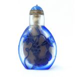 Peking glass snuff bottle, blue studies of corn, vine,