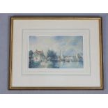 Peter J Ashmore, watercolour ''Estuary Town'', signed, 17x 28cm (framed) with Richard Hugan