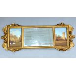 A gilt framed three panel overmantle mirror.