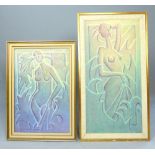 Mark Pike, British, 20th C, two contemporary abstract nude studies, mixed medium on canvas,