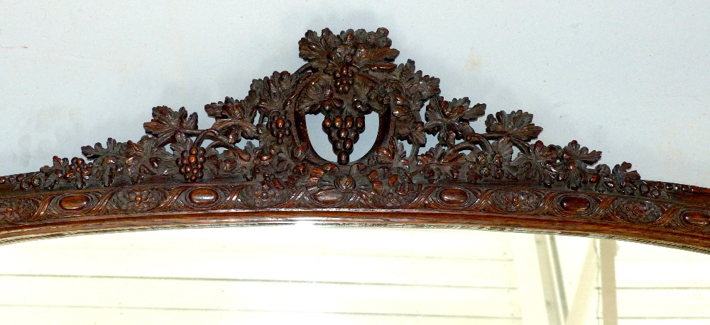 19th century overmantel mirror, the arched plate with a grape and vine surmount, - Image 2 of 2